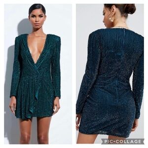 Misguided Peace + Love Teal Embellished Sequin Drape Front Dress Size 4 NWT